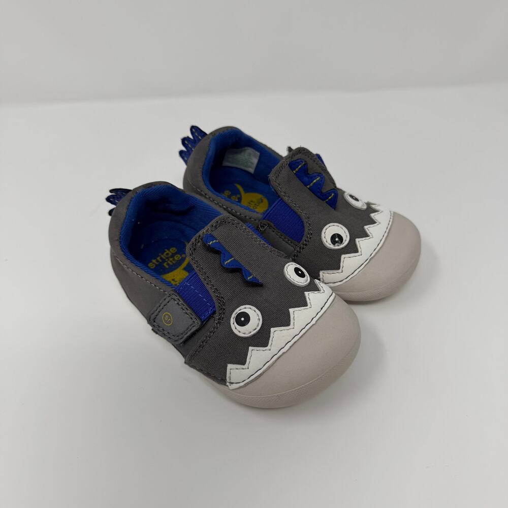 Stride Rite Dinosaur Slip-On Toddler Shoes Gray Blue 5W